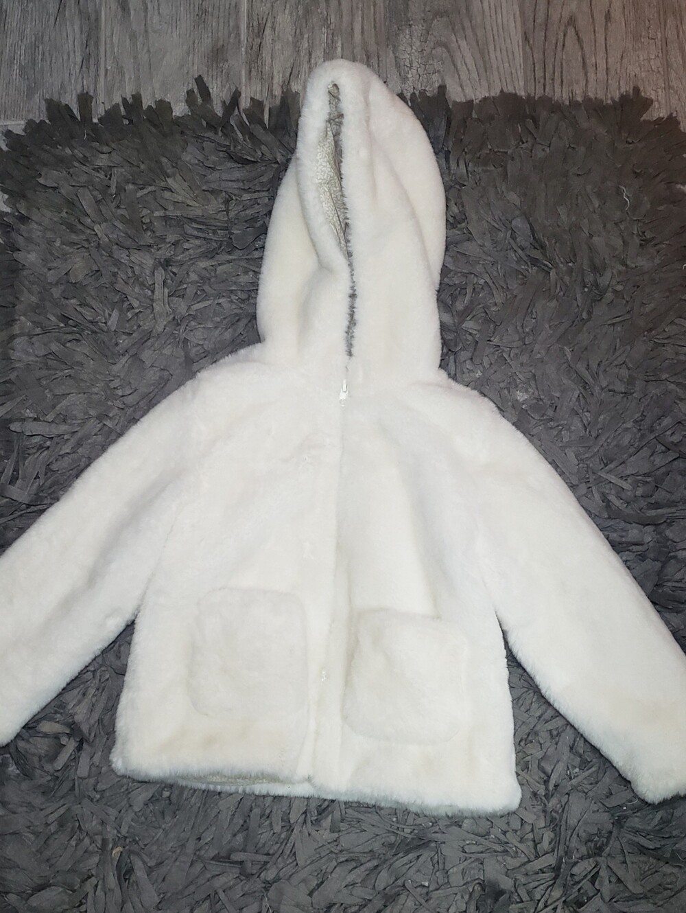 Mango White Faux Fur Hooded Jacket